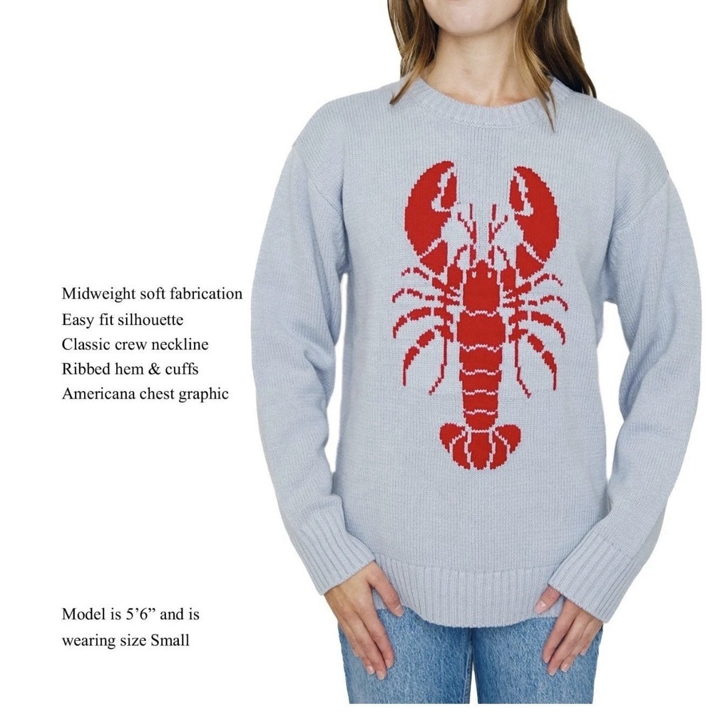 Mighty Fine Women Light Blue Lobster Graphic Crewneck Sweater Large New - Picture 3 of 6